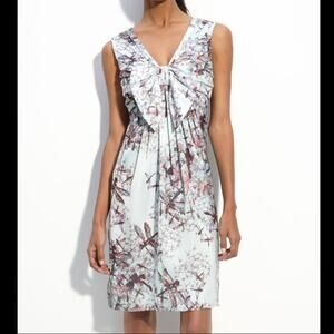 Ted Baker Womens size 1 US 4 Dragonfly Ice Blue Floral Bow Sleeveless Dress